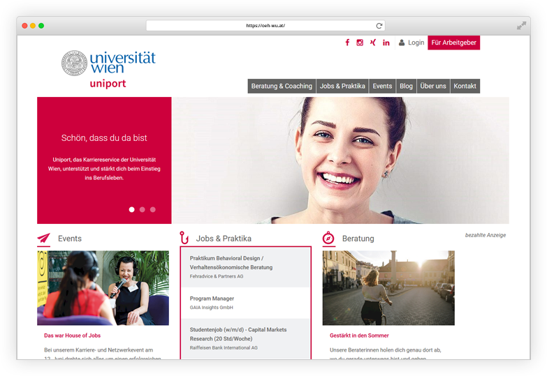 Website Universität Wien Uniport